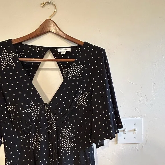 5/$40 Topshop Star Print Black Maxi Dress Size 8 - Picture 3 of 8